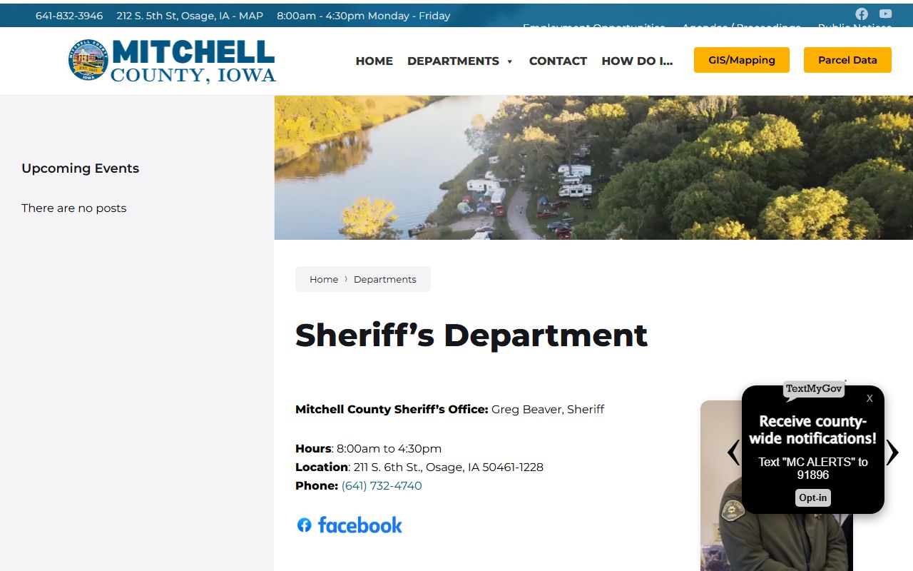Mitchell County Jail inmate records on the sheriff department page